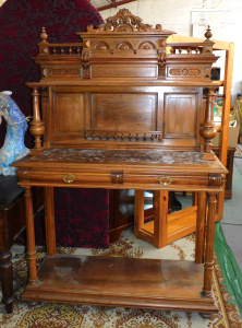 Lot 6 - Large vintage c1900 Carved Walnut Marble Topped Sideboard - Classical ca