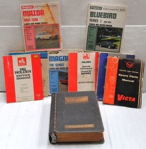 Lot 12 - Box of vintage car workshop manuals, mainly Ford and Holden inc 1939 Fo