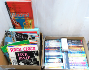 Lot 17 - Group lot of 2 boxes inc box of vintage vinyl LP records inc soundtrack