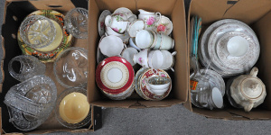 Lot 22 - 3 x Boxes China & Crystal inc Wedgwood, Paragon, Royal Standard, Gr