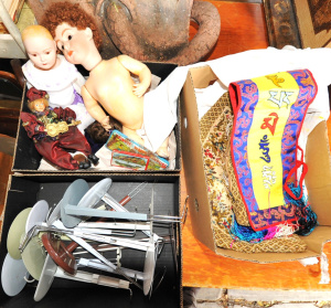 Lot 48 - Small Mixed Lot of Dolls, Oriental styled clothing & Stands