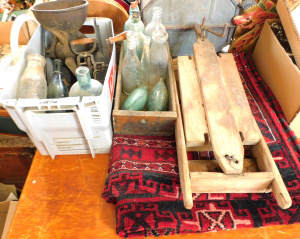 Lot 51 - Large mixed group of vintage items inc glass bottles (milk, torpedo etc