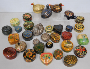 Lot 57 - Group lot of Lacquerware & Metal lidded boxes inc Round, Square Ov