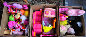 Lot 60 - 3 x Boxes Kids Toys Lalaloopsy Dolls & Furbys - heaps Dolls in vari