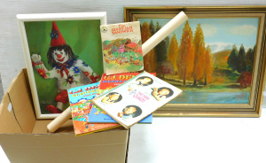 Lot 62 - Small group vintage items inc 2 x framed oil paintings signed Elaine an