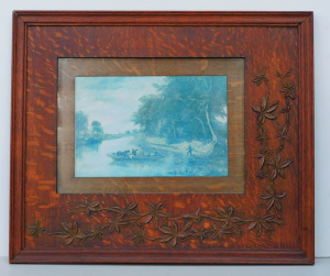 Lot 78 - Vintage framed print in tiger oak frame with cinquefoil vine decoration