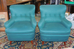 Lot 81 - Pair stylish smaller sized 1950 60s Mid Century Modern Armchairs - Rou