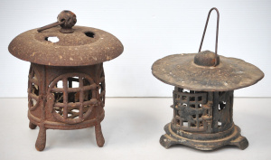 Lot 82 - 2 x Vintage Japanese Cast Iron Pergola Lanterns w Carry Handles