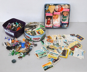 Lot 85 - 3 x Tins of Vintage Assorted Toys incl Yowie Animal Figures, Cutie-Pie