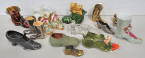 Lot 99 - Group lot of Shoes ornaments inc Metal liquor measuring boots, Sylvac