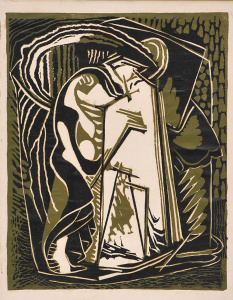 Lot 109 - Ian Bow (1914 - 1990) Mounted vintage Colour Linocut - Modernist Figur