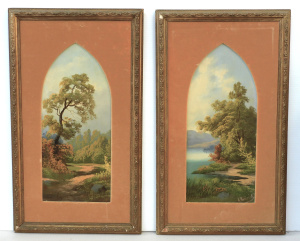 Lot 113 - Artist Unknown pair c1900 Gilt Framed Oil Paintings - Idyllic Landscap