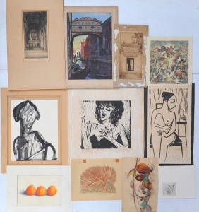 Lot 114 - Group lot - Vintage Australian & other Linocuts, woodblocks &
