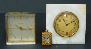 Lot 125 - Small lot - 2 x vintage Travelling Alarm Clocks incl Alabaster surroun
