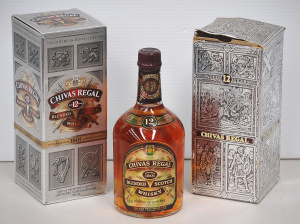 Lot 129 - 2 refilled bottles of 12 YO Chivas Regal (750ml , 700ml) in original b