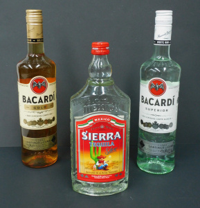 Lot 141 - 3 refilled bottles of Bacardi Gold 750ml, Bacardi Superior 750ml &