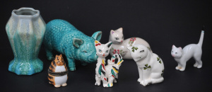 Lot 152 - Mixed group Ceramics inc Plichta Pottery Cat hpainted with Shamrocks,