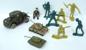 Lot 172 - Group of vintage military toys inc Triang Minic M191 Armoured Car (17c