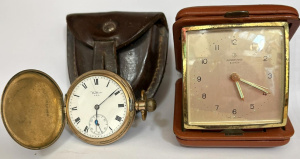 Lot 177 - Grp - Waltham hunter pocket watch with leather case & Junghans Biv