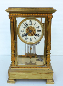Lot 212 - A late 19thC Japy Freres brass and glass cased champleve clock with m