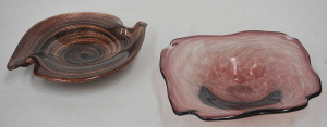 Lot 214 - 2 x Art glass Shallow Bowls inc Murano deep amethyst with Gold aventur