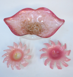 Lot 217 - 3 pces Mid Century Pink Murano Art Glass inc Cased Pink & Copper a