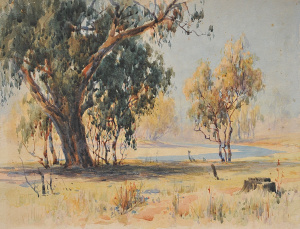 Lot 223 - Artist Unknown Unframed c1930s Australian Watercolour - River through