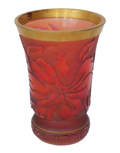 Lot 230 - Bohemian Art Nouveau acid etched ruby glass with floral motif and Gree