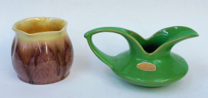2 pces vintage Australian Pottery inc Bendigo Waverley Ware Green glaze art deco