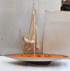Vintage Wooden Pond Yacht w Sails & Rigging - Approx 120cm W