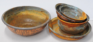 Lot 18 - Group of copper plated bowls and sieves - largest 40cm W