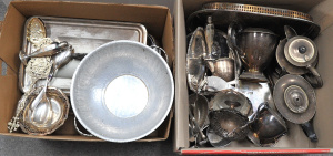 Lot 33 - Large group lot of 2 boxes of ENPS and other metalware inc serving ware