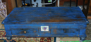 Lot 69 - Blue washed timber 2 drawer coffee table - 140cm L