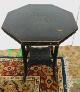Lot 89 - c1910 Ebony Side Table - Octagonal shape - lower shelf - carved decora