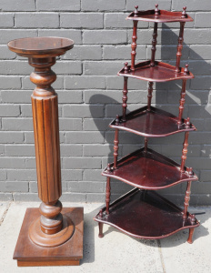 Lot 90 - Vintage blackwood fluted column pedestal and Victorian style whatnot (1