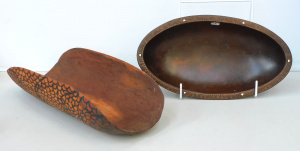 Lot 111 - 2 pces carved wooden items inc Aboriginal large Coolamon with exterior