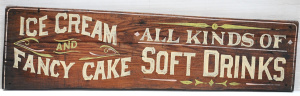 Lot 113 - Vintage Hand Painted Wooden Sign Ice Cream and Fancy Cake - All Kinds