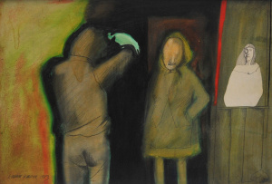 Lot 120 - Vadimir Kadnar (1945 - 2019) Large Modernist Mixed Media painting - Mo