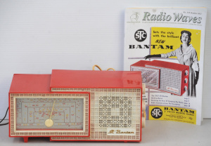 Lot 137 - Retro STC Bantam Five Valve Mantle Radio in Red w Radio Waves Magazine