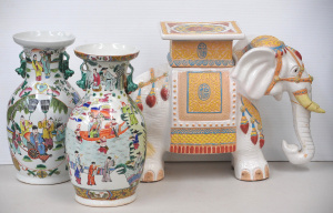 Lot 143 - 3 x AF Oriental Ceramic Pieces incl An Elephant & Pair of Ceramic