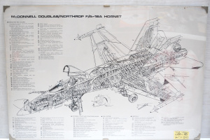 Lot 145 - Large schematic poster of the FA-18A Hornet fighter jet on board behin