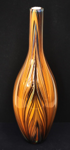 Lot 215 - Large Vintage Murano Art Glass Vase - Colourful feathered pinstripe de