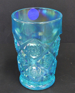Lot 222 - Westmoreland Ice Blue Tumbler - Old Quilt pattern 12cm H