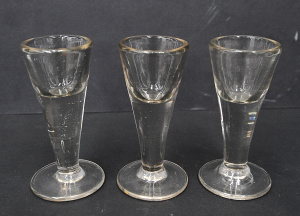 Lot 231 - 19th Century set of 3 Dram glasses 11cm H
