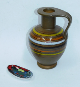 2 pces Mid Century Italian Pottery inc Oval hand painted dish in the style of Ma