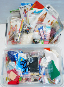 Lot 18 - 2 x Boxes vintage Sewing items inc Buttons, Patterns, Lace, Braid, Zips