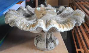 Lot 19 - Vintage Large Concrete Outdoor Water Fountain w Scalloped Clam Shell De