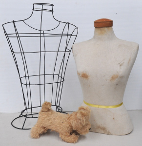 Lot 22 - Vintage Black Wire Frame Mannequin Bust, Vintage Soft Toy Plush Dog &am