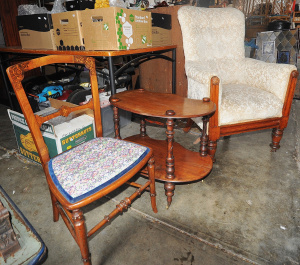 Lot 34 - 3 x Pieces of Furniture incl White Brocade Upholstered Arm Chair, Small