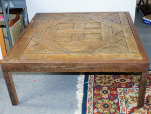 Lot 35 - Metal framed coffee table with reclaimed timber top - 1m x 1m